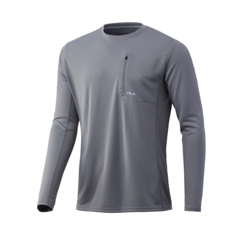 Huk ICON X Pocket Long Sleeve Shirt Gray Size L Fishing Performance‎ Mesh Vent